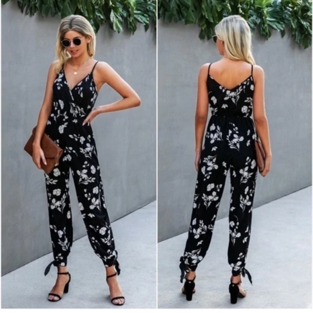 BellanBlue Elegant Black and White Floral Jumpsuit